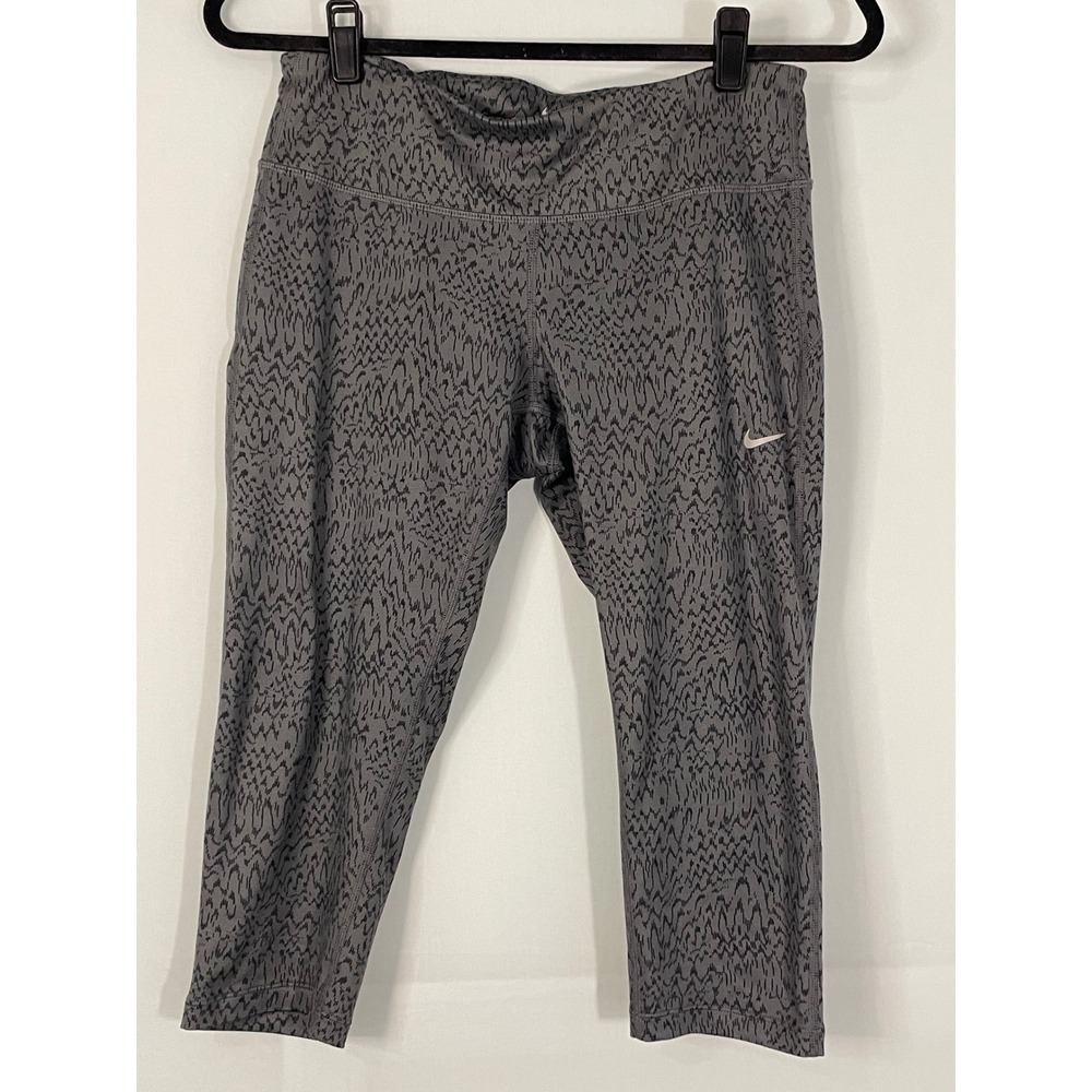 Nike Dri Fit‎ Women's Athletic Capris Gray Black Pattern Running Workout M